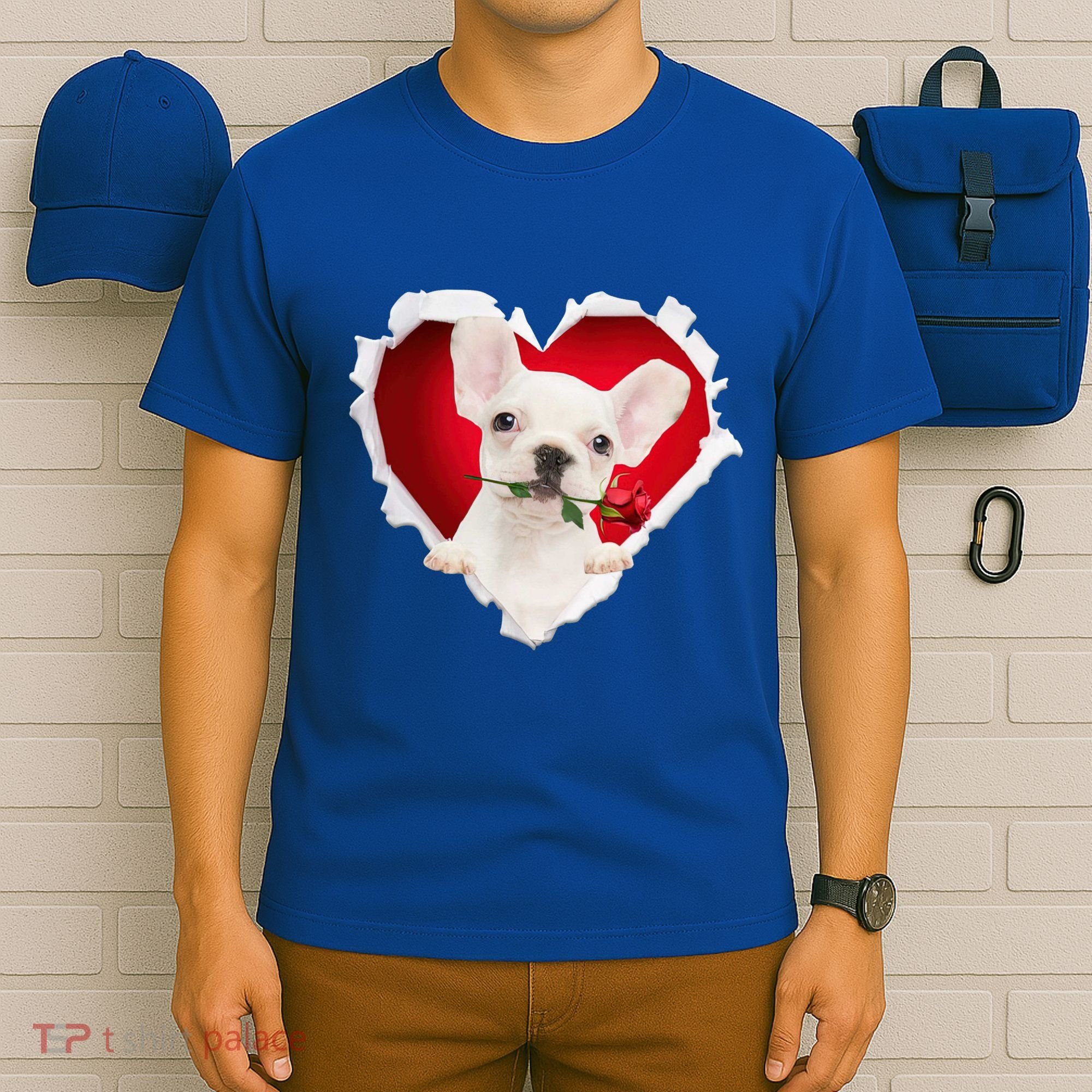 White French Bulldog Dog Rose Heart Valentines Day Couple Gift T-Shirt