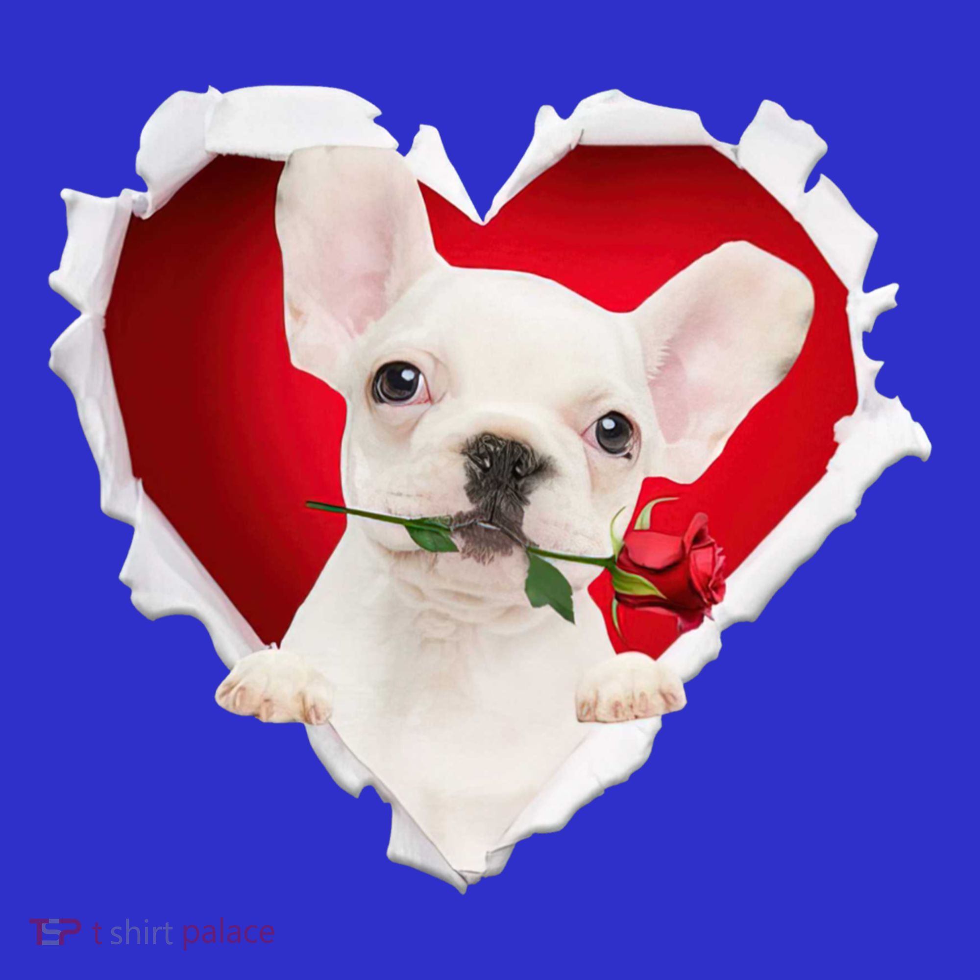 White French Bulldog Dog Rose Heart Valentines Day Couple Gift T-Shirt