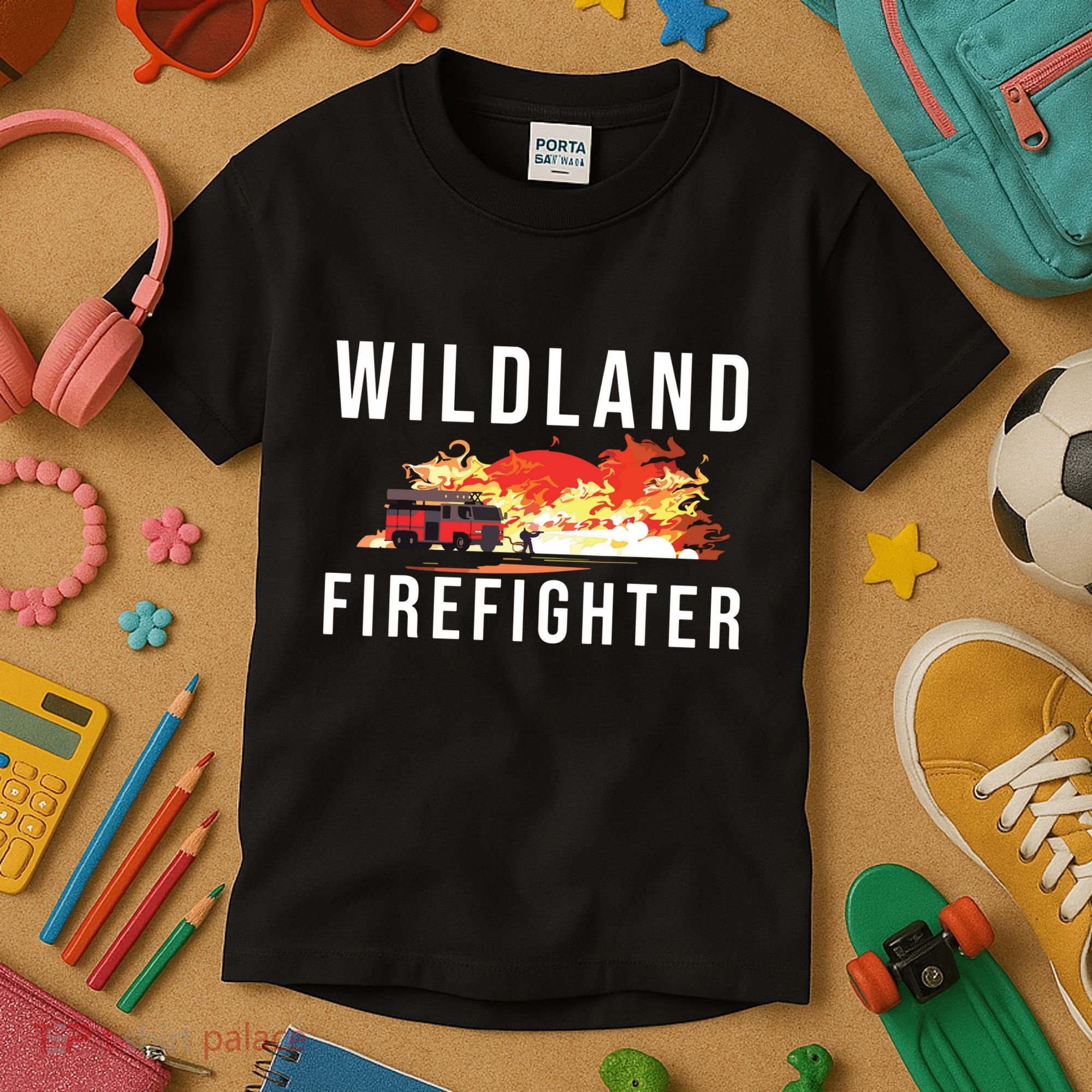 Wildland Firefighter Boots Fireman Fire Rescue Firefighting Kids T-Shirt