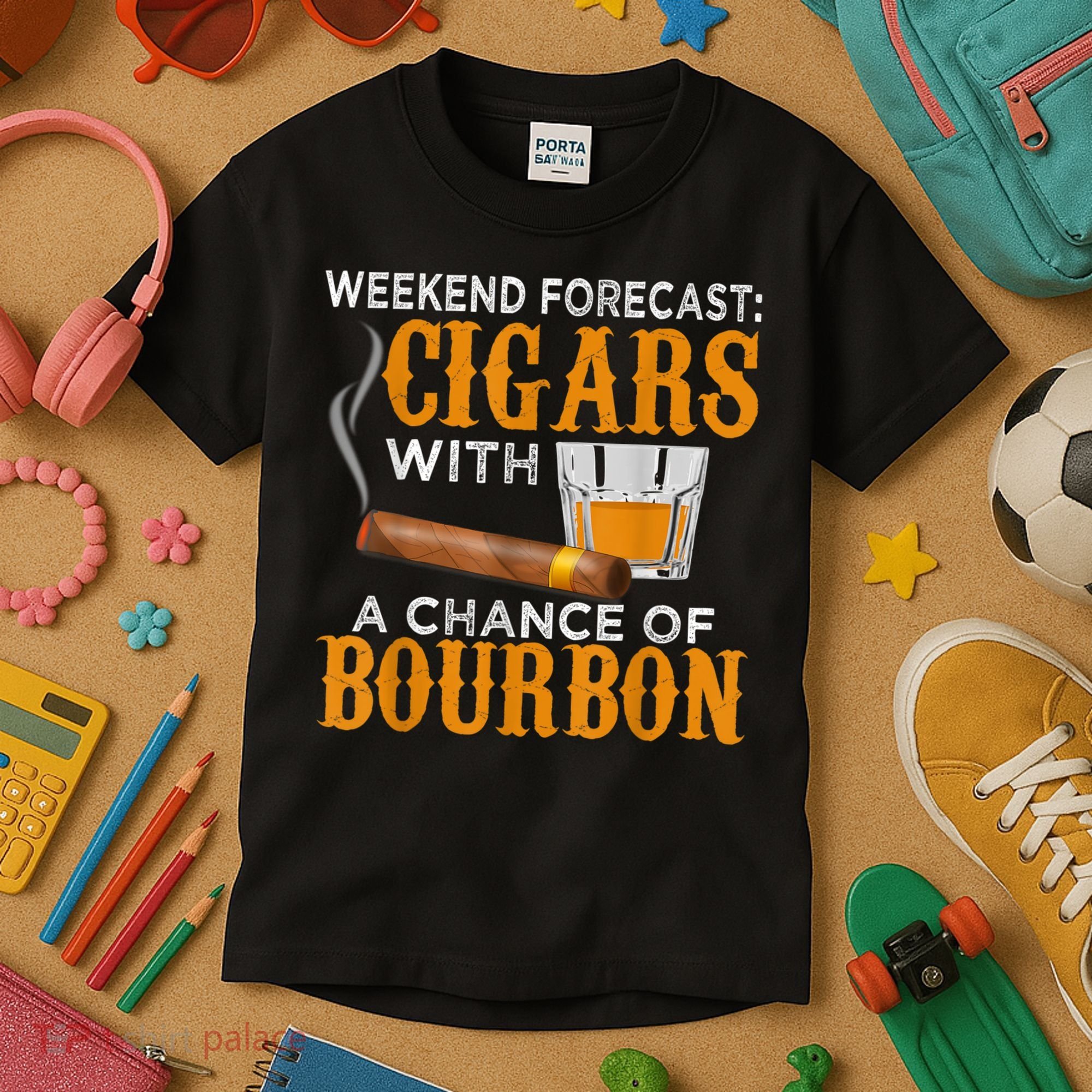 Weekend Forecast Cigars Chance Of Bourbon Cigar For Dad Kids T-Shirt