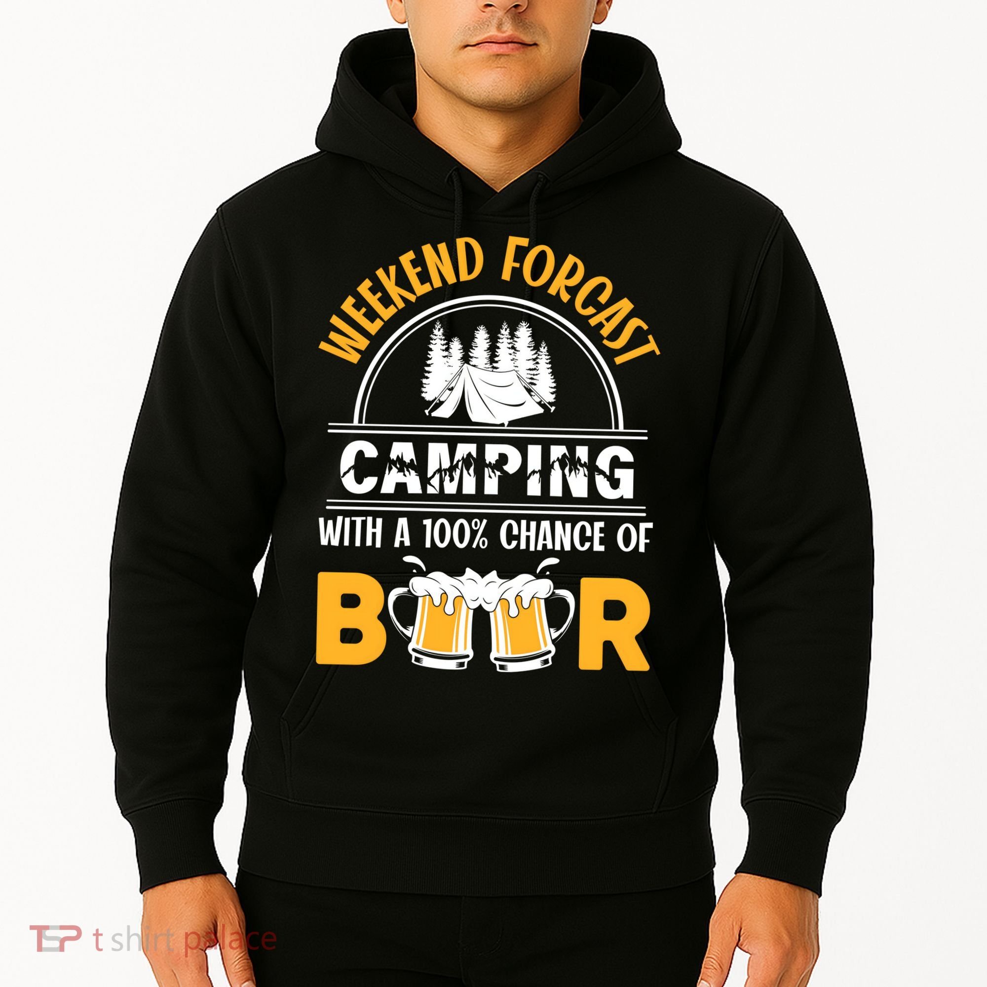 Weekend Forecast Camping With A 100% Chance Of Beer Funny Camping Hoodie