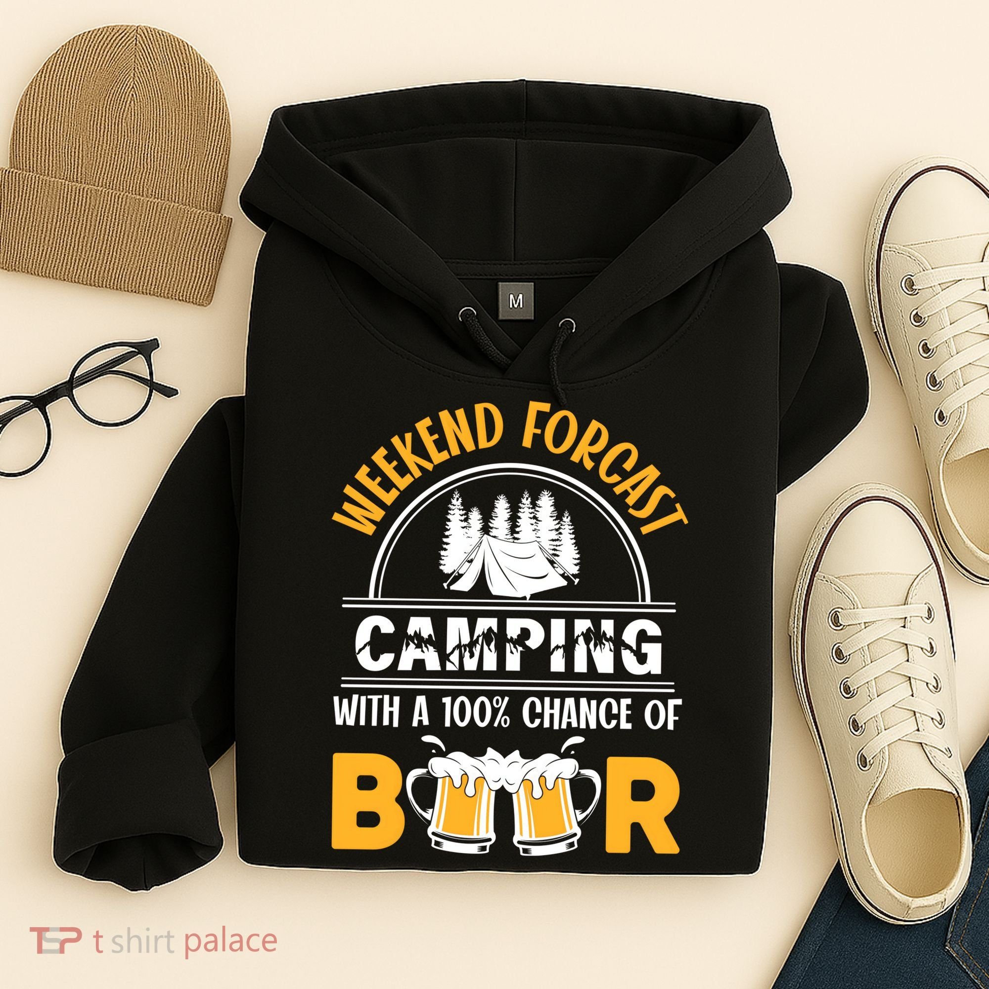 Weekend Forecast Camping With A 100% Chance Of Beer Funny Camping Hoodie