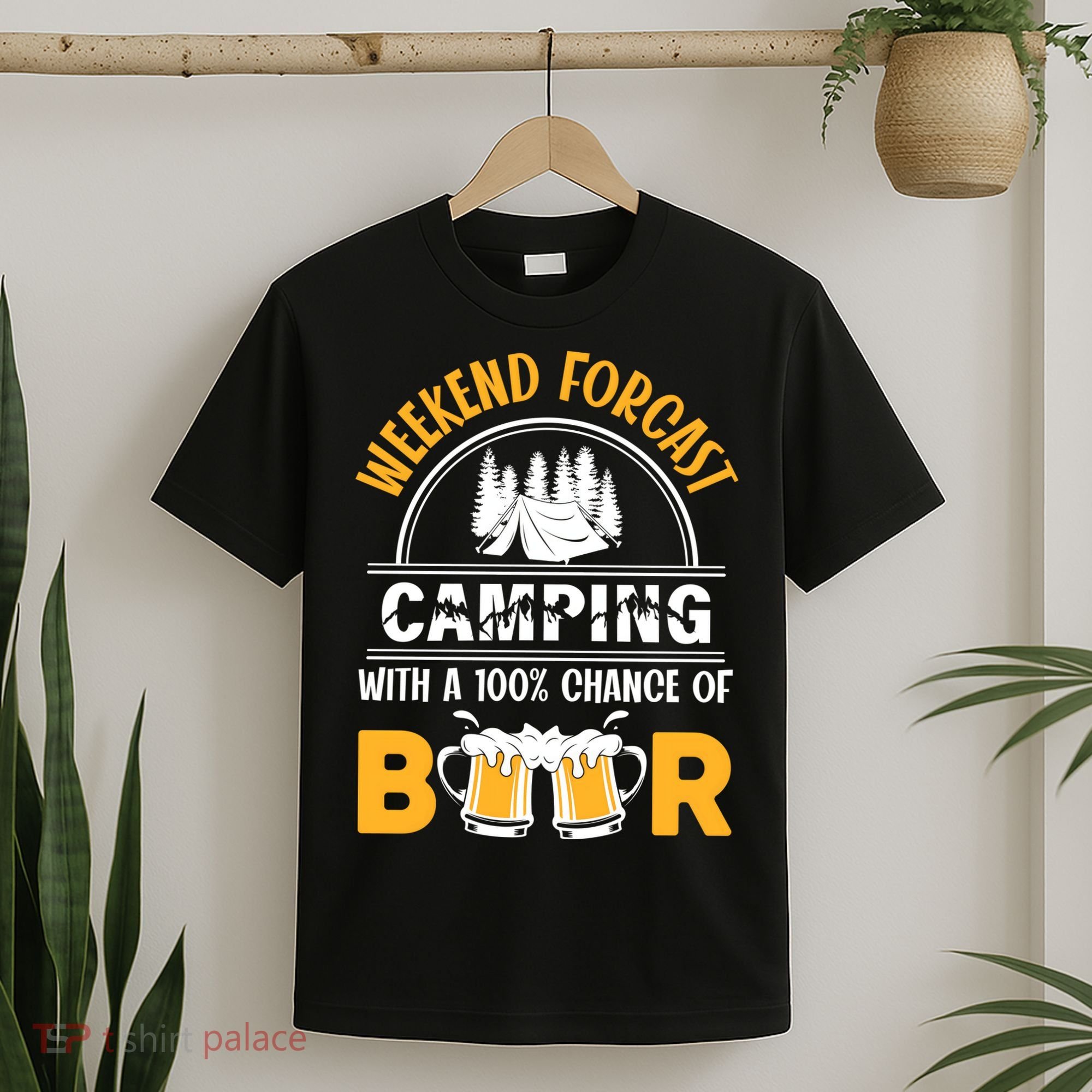 Weekend Forecast Camping With A 100% Chance Of Beer Funny Camping T-Shirt