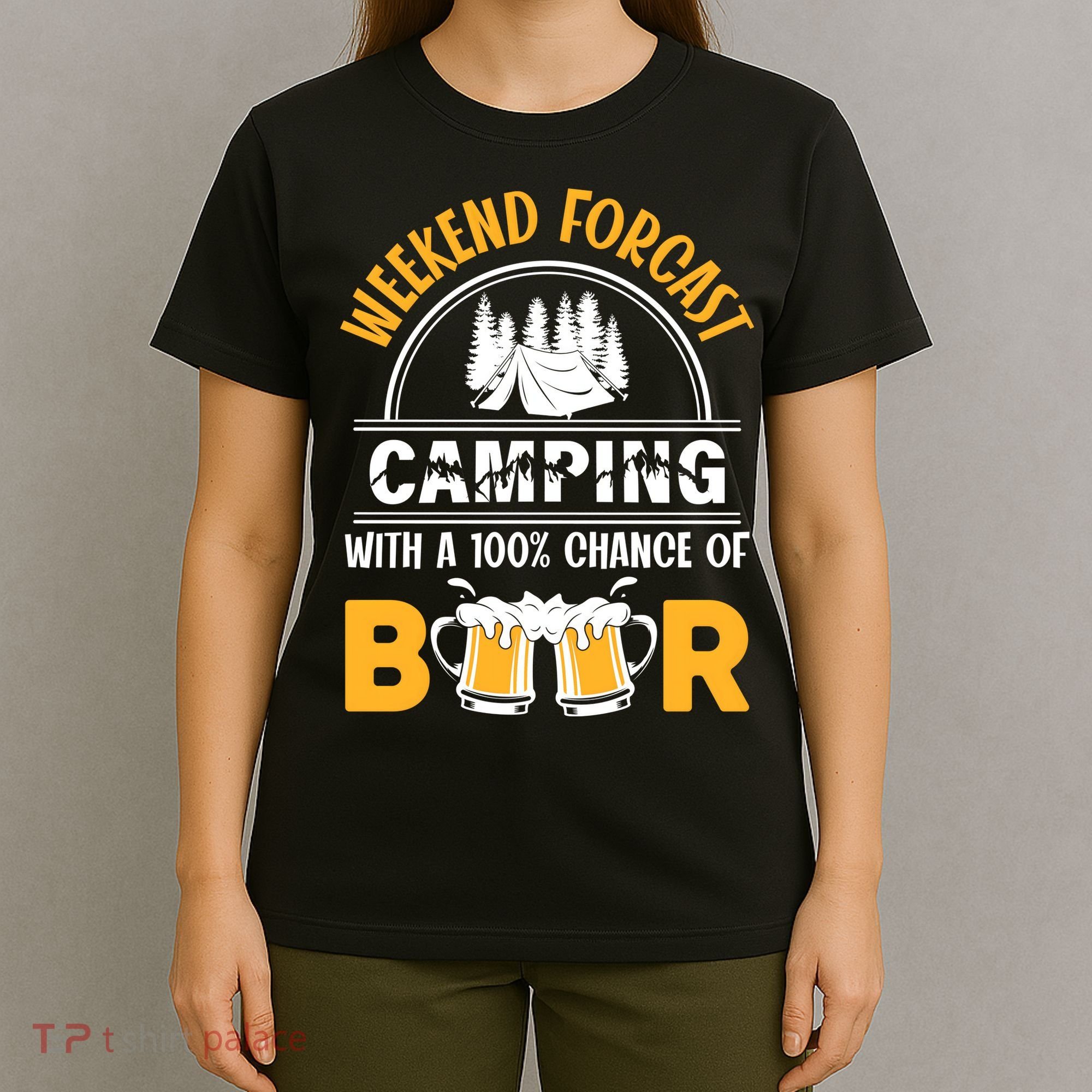 Weekend Forecast Camping With A 100% Chance Of Beer Funny Camping T-Shirt