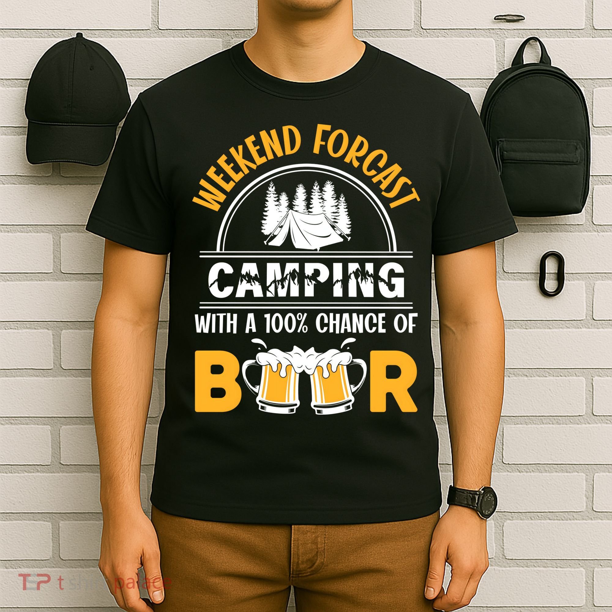Weekend Forecast Camping With A 100% Chance Of Beer Funny Camping T-Shirt