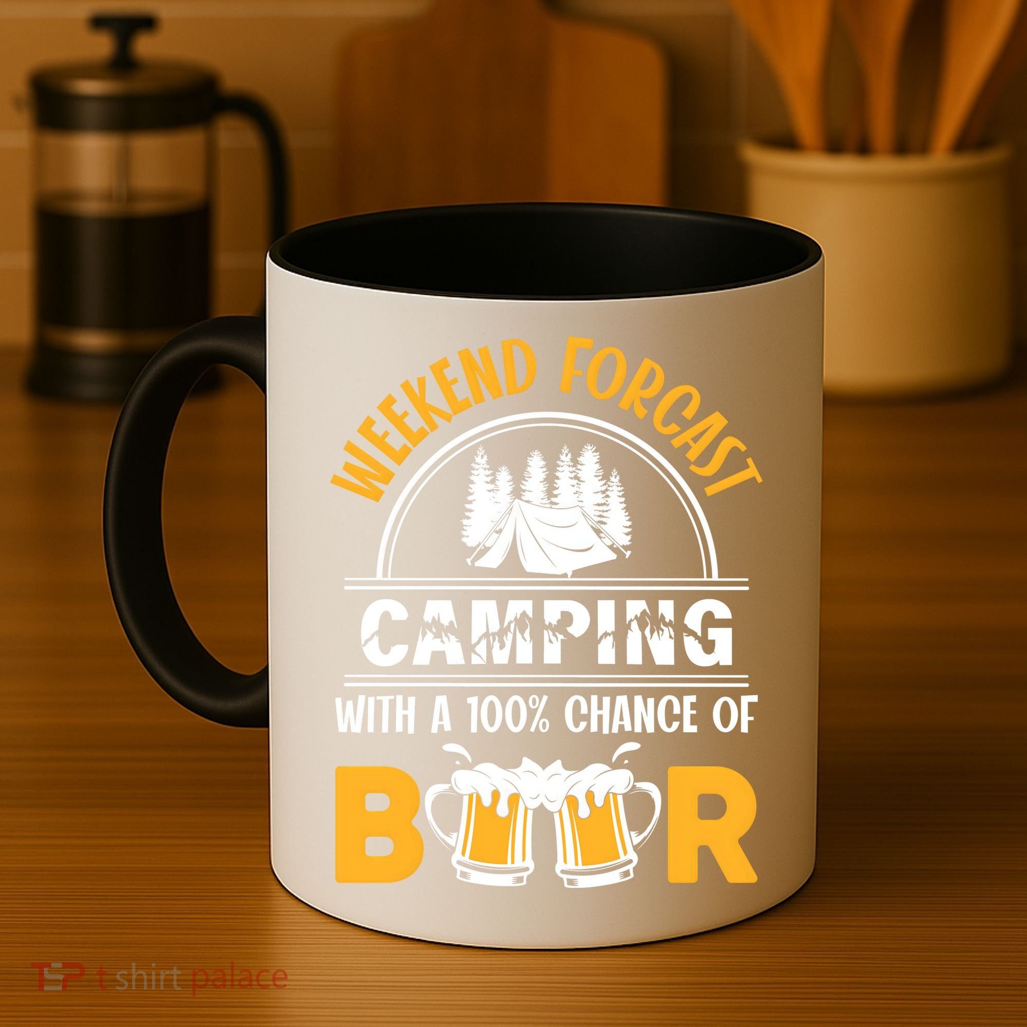 Weekend Forecast Camping With A 100% Chance Of Beer Funny Camping Coffee Mug