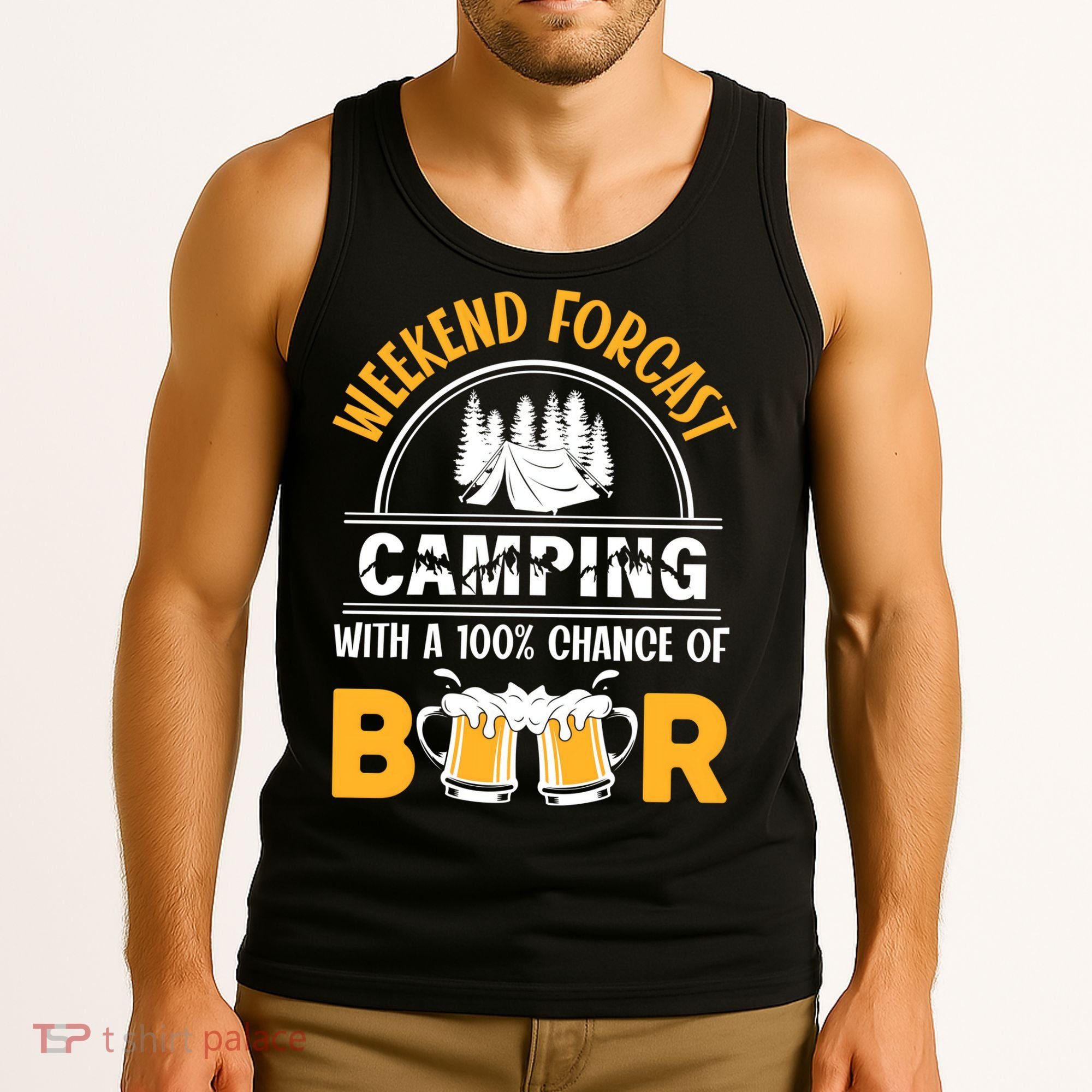 Weekend Forecast Camping With A 100% Chance Of Beer Funny Camping Tank Top