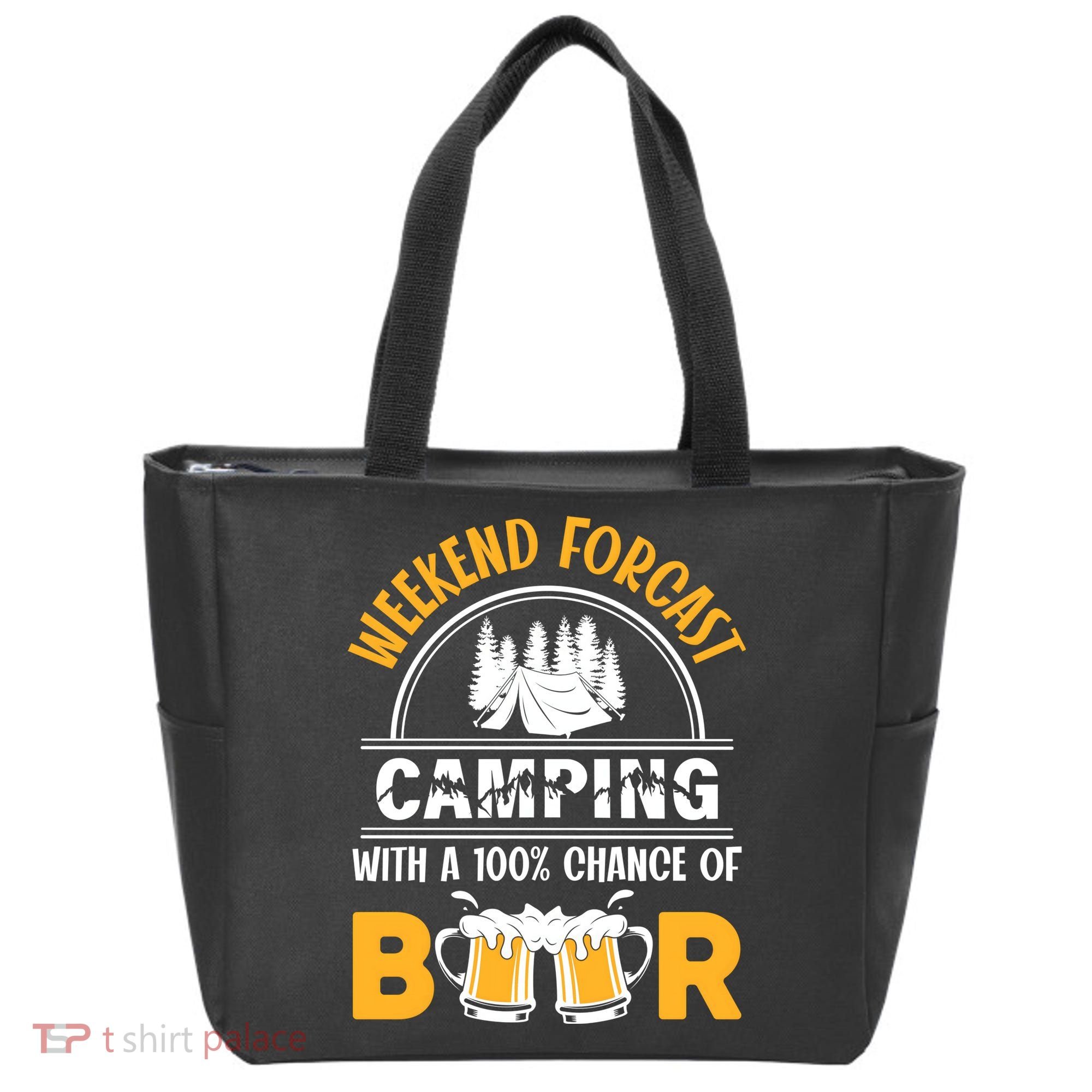 Weekend Forecast Camping With A 100% Chance Of Beer Funny Camping Tote Bag