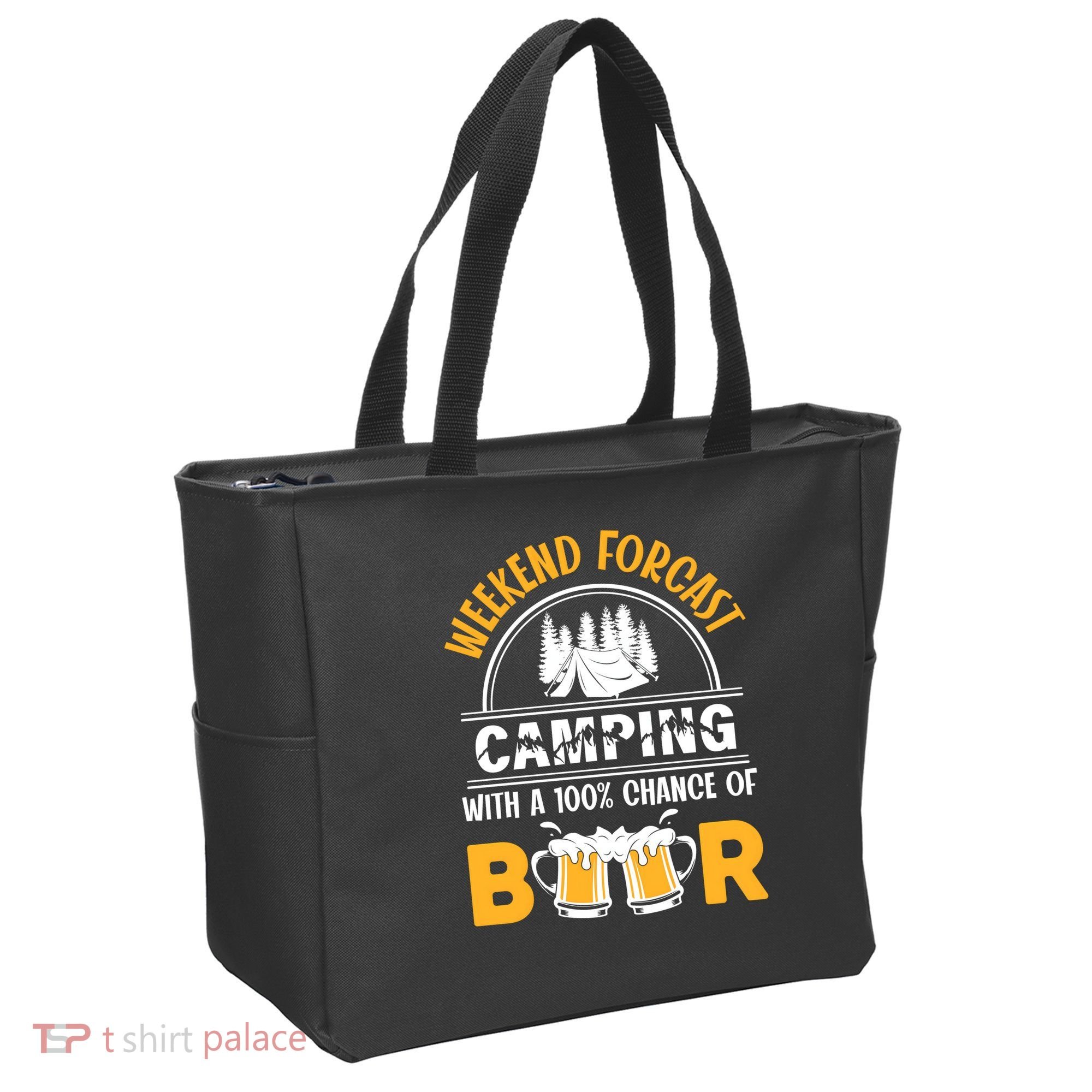 Weekend Forecast Camping With A 100% Chance Of Beer Funny Camping Tote Bag