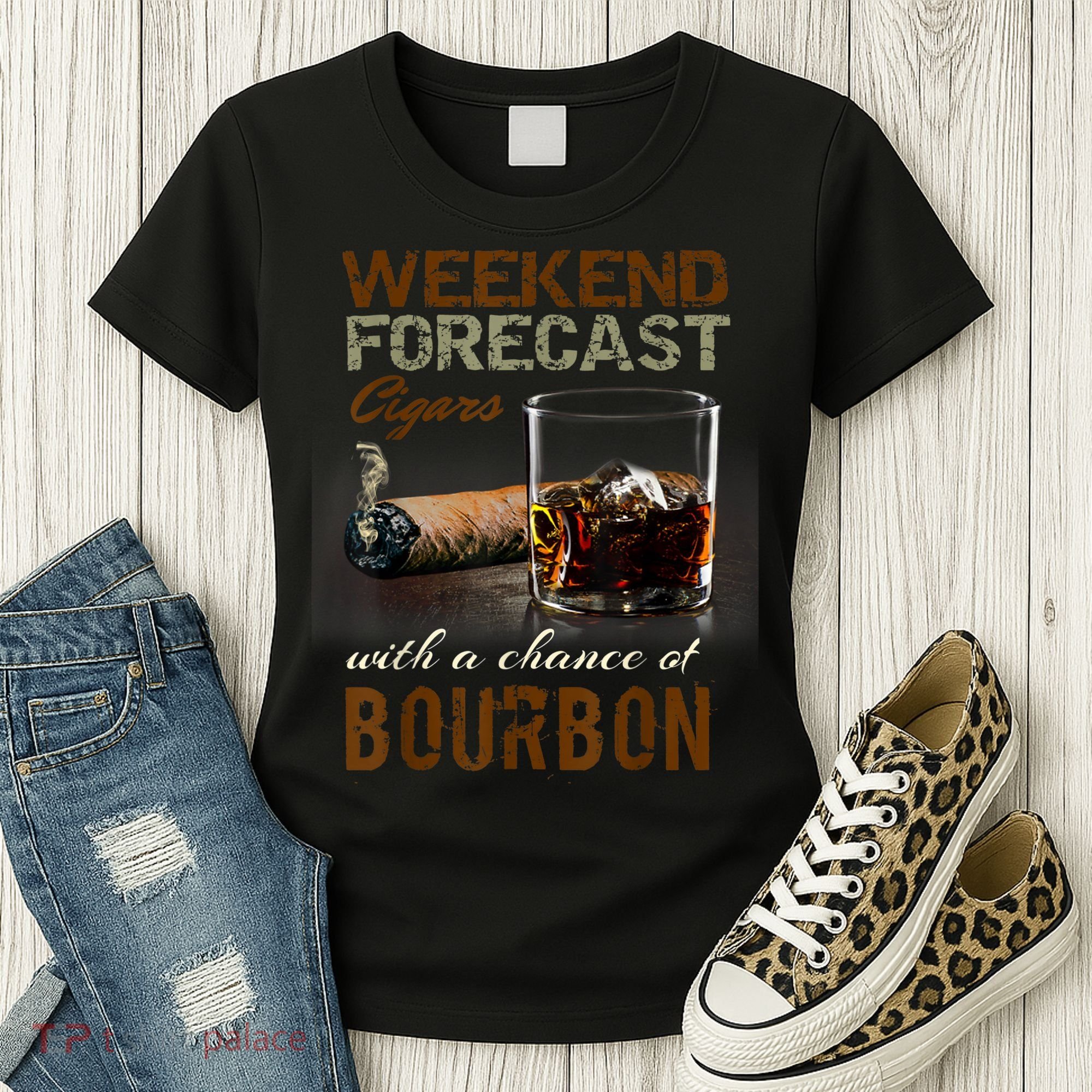 Weekend Forecast Cigars With Chance Bourbon Men Women's T-Shirt