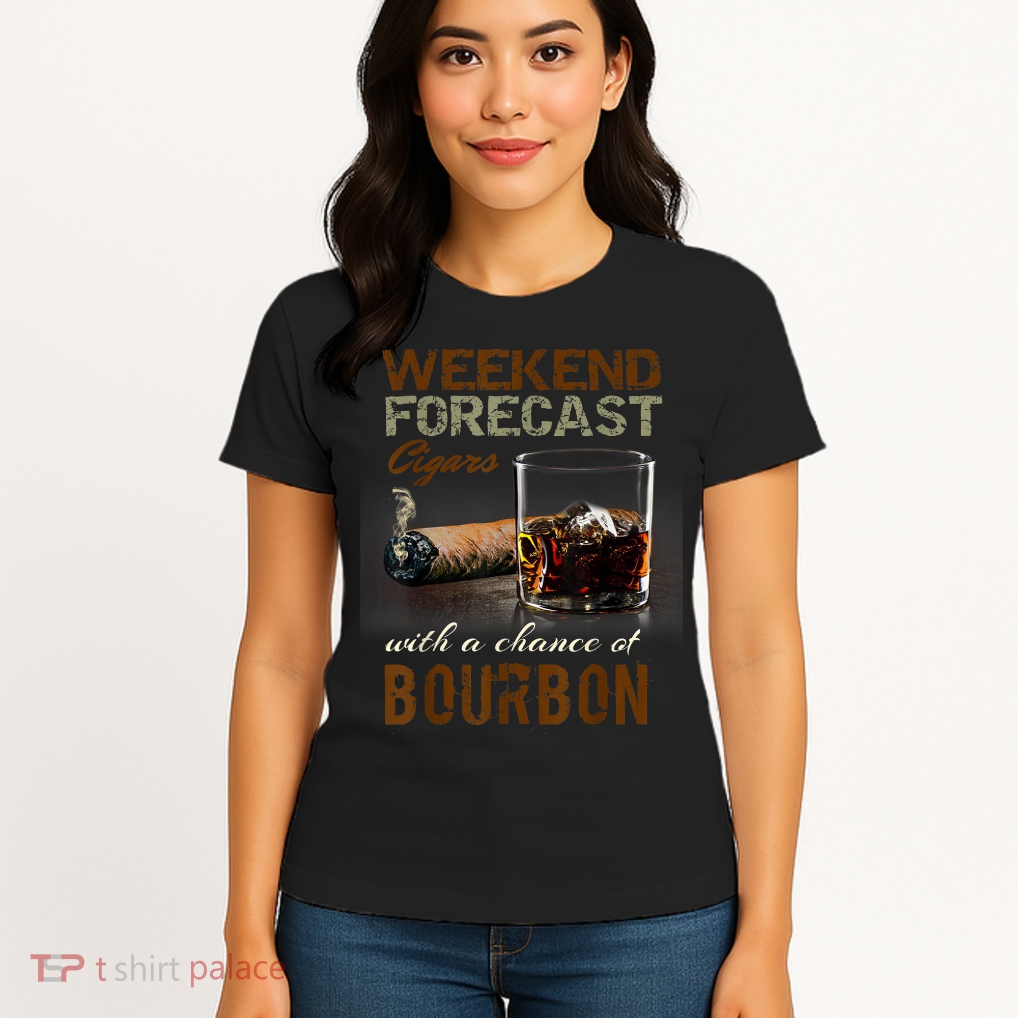 Weekend Forecast Cigars With Chance Bourbon Men Women's T-Shirt