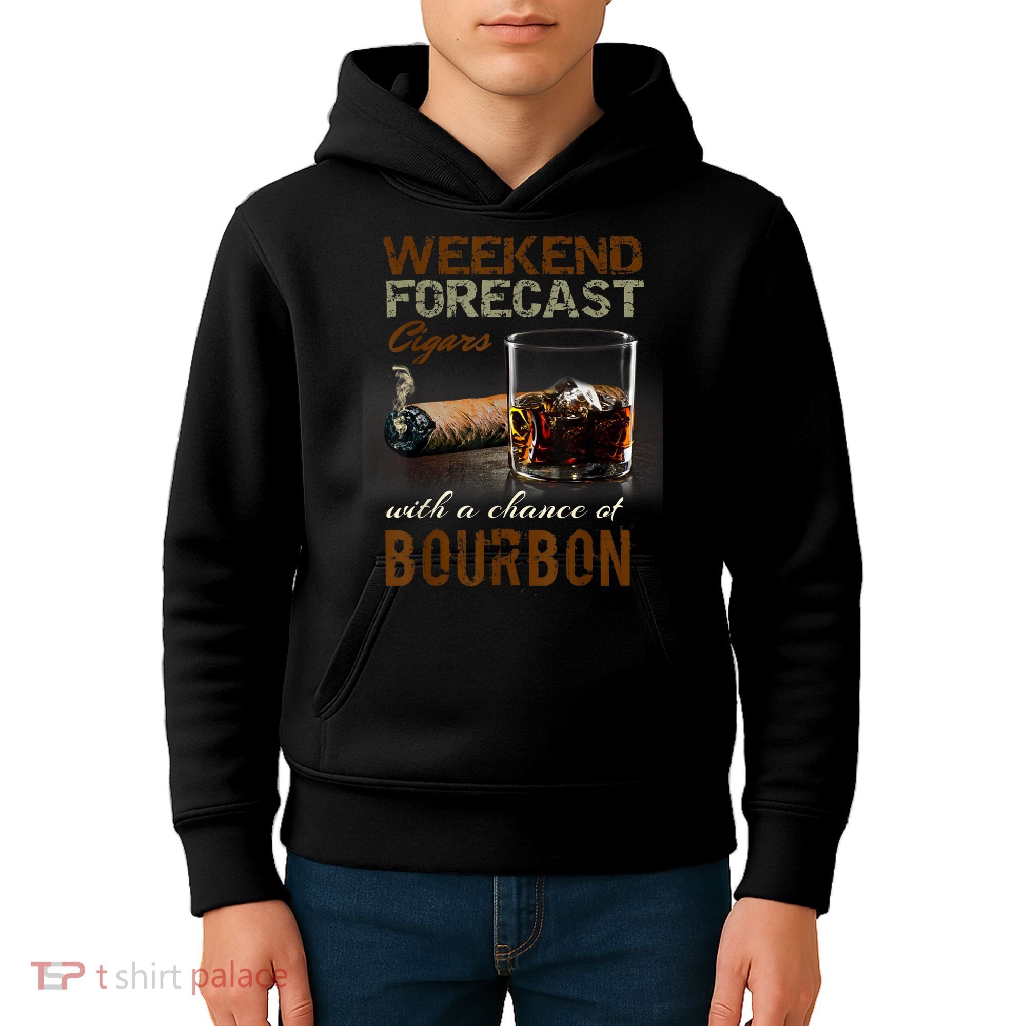 Weekend Forecast Cigars With Chance Bourbon Men Kids Hoodie