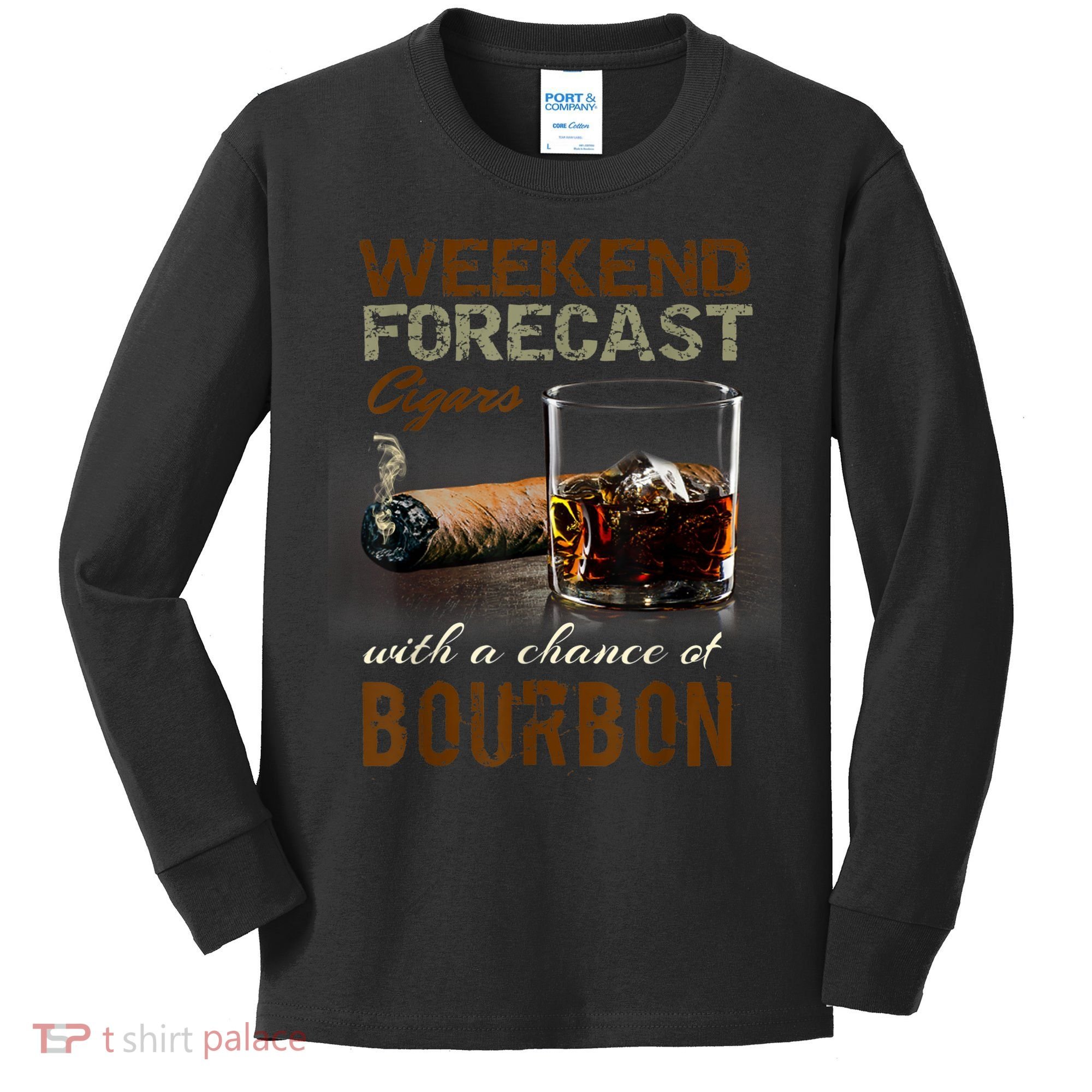 Weekend Forecast Cigars With Chance Bourbon Men Kids Long Sleeve Shirt