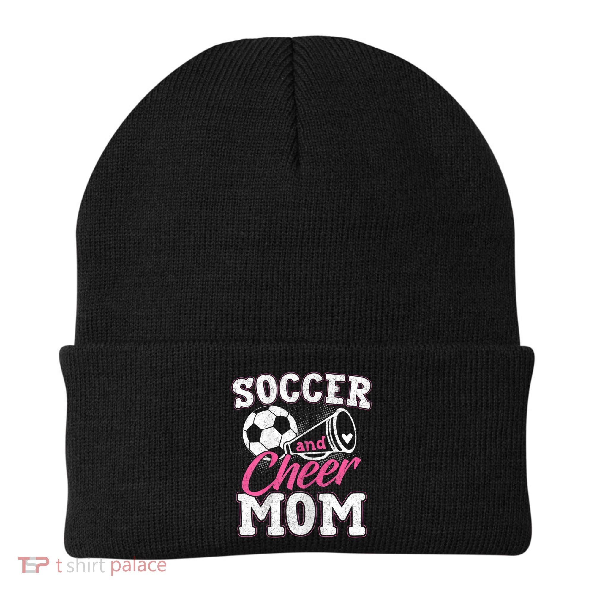 Womens Funny Cheerleading Mom Soccer And Cheer Mom Beanie