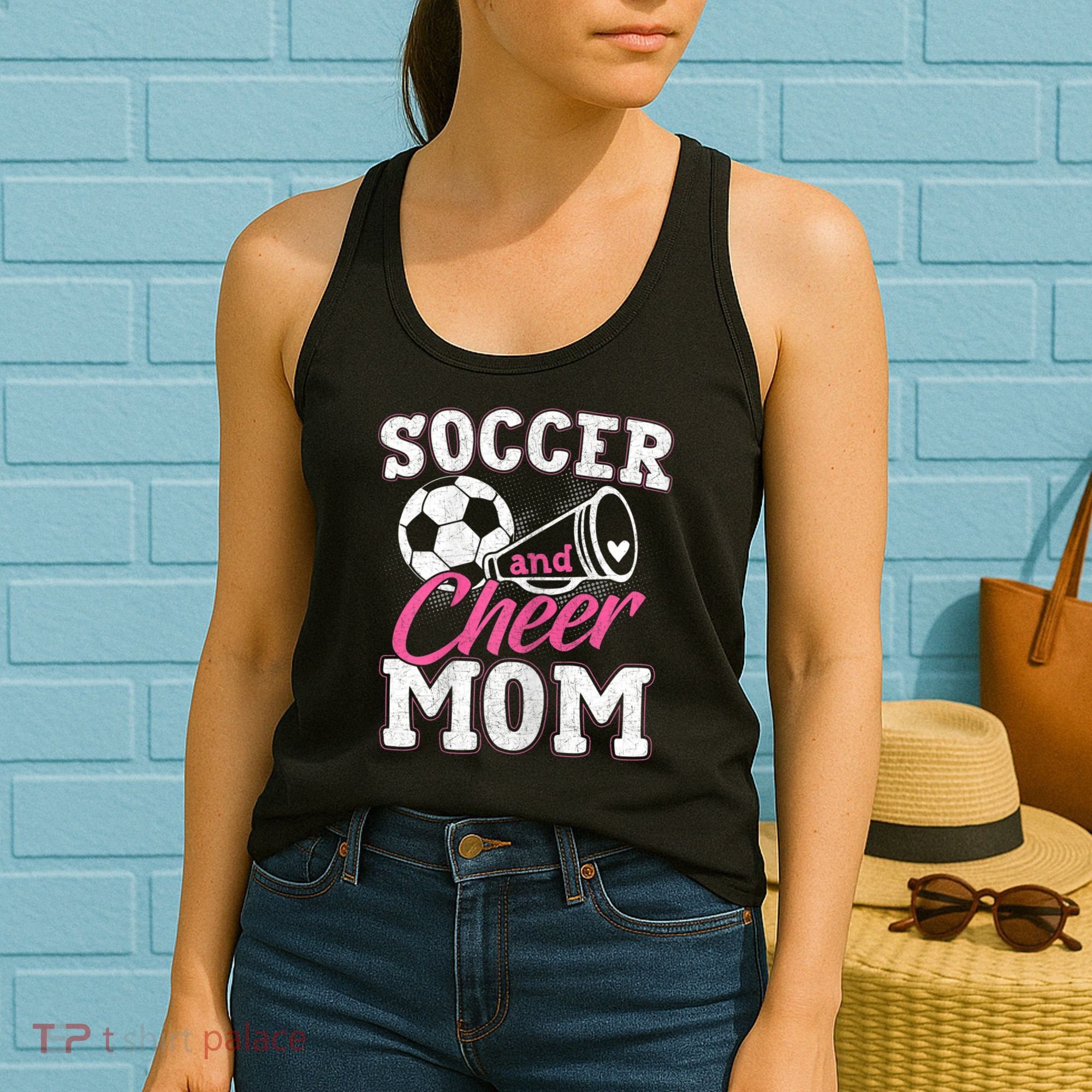 Womens Funny Cheerleading Mom Soccer And Cheer Mom Women's Tank Top