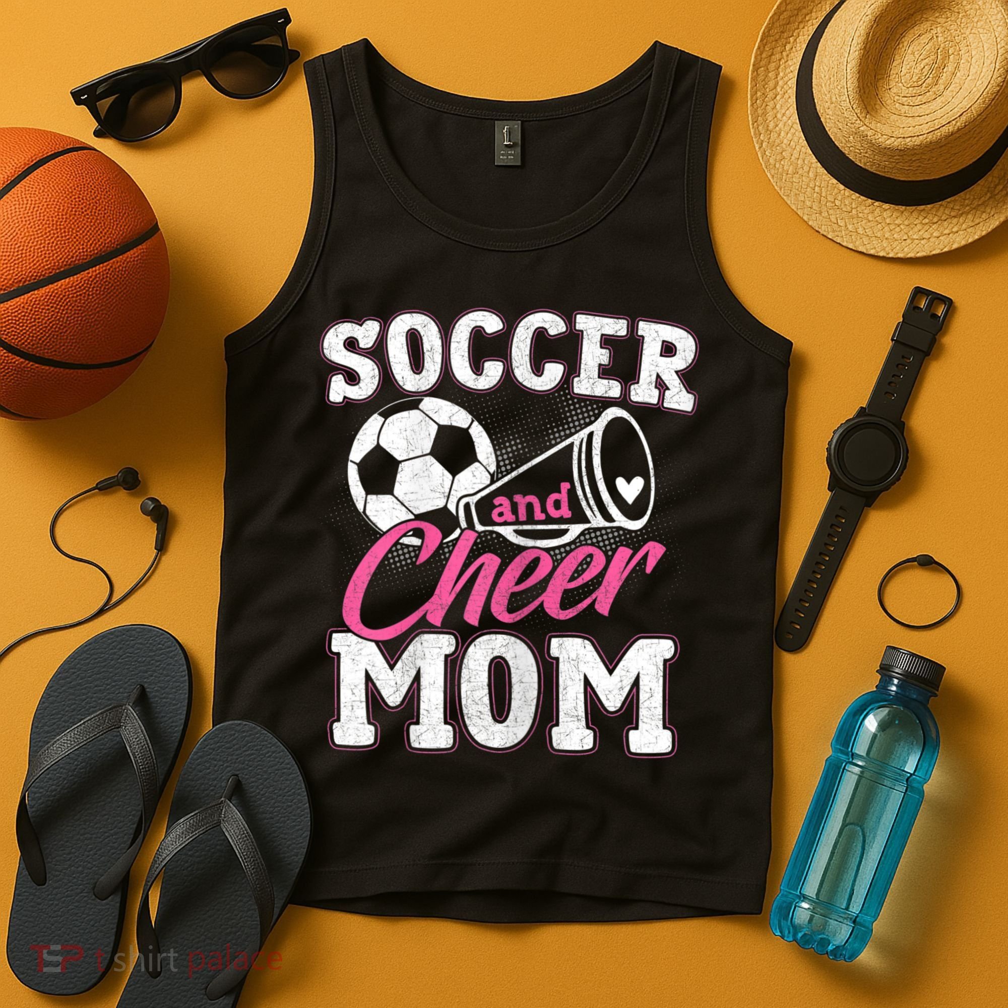 Womens Funny Cheerleading Mom Soccer And Cheer Mom Tank Top