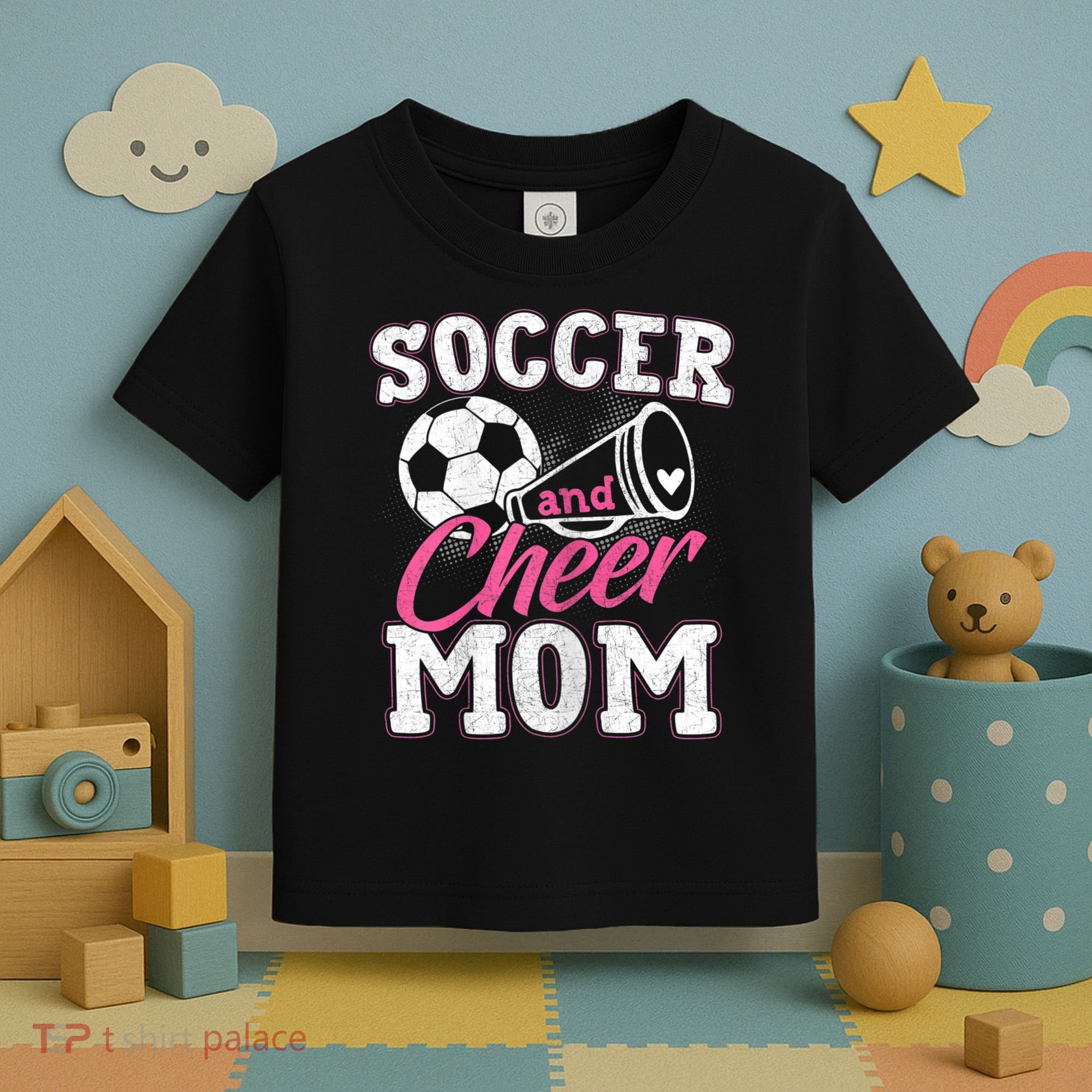 Womens Funny Cheerleading Mom Soccer And Cheer Mom Toddler T-Shirt