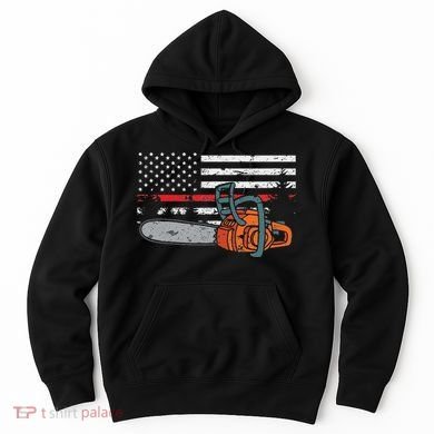 Wildland Firefighter Chainsaw Red Line American Flag Hoodie
