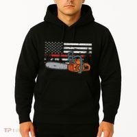 Wildland Firefighter Chainsaw Red Line American Flag Hoodie thumb 2