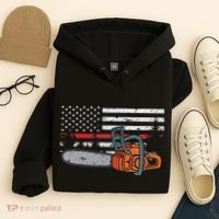 Wildland Firefighter Chainsaw Red Line American Flag Hoodie thumb 4