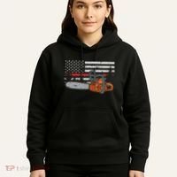 Wildland Firefighter Chainsaw Red Line American Flag Hoodie thumb 5