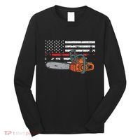 Wildland Firefighter Chainsaw Red Line American Flag Long Sleeve Shirt thumb 0