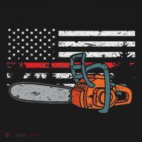 Wildland Firefighter Chainsaw Red Line American Flag Long Sleeve Shirt thumb 2