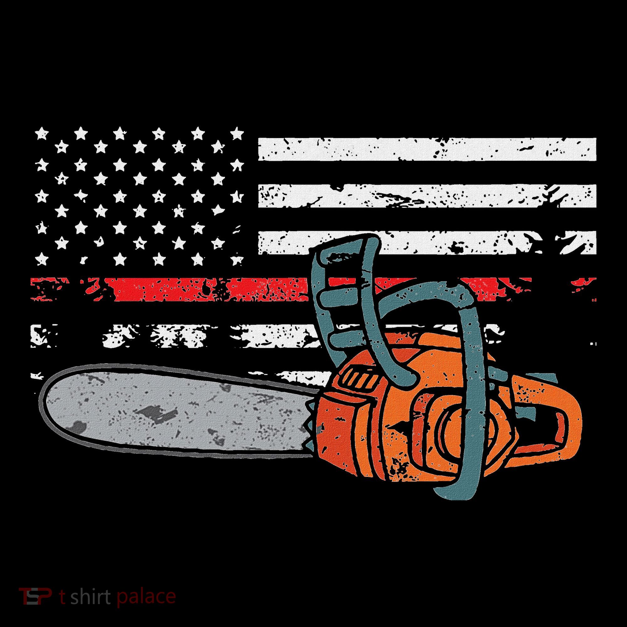 Wildland Firefighter Chainsaw Red Line American Flag Sweatshirt