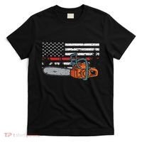 Wildland Firefighter Chainsaw Red Line American Flag T-Shirt thumb 0