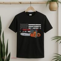 Wildland Firefighter Chainsaw Red Line American Flag T-Shirt thumb 2