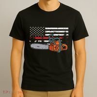 Wildland Firefighter Chainsaw Red Line American Flag T-Shirt thumb 3