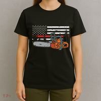 Wildland Firefighter Chainsaw Red Line American Flag T-Shirt thumb 4
