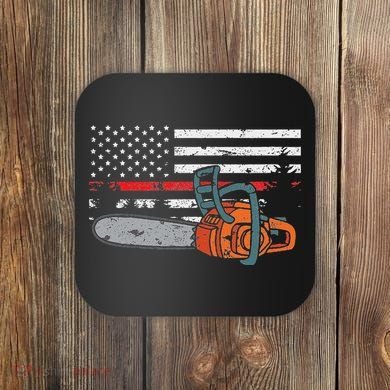 Wildland Firefighter Chainsaw Red Line American Flag Coaster