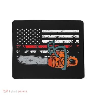 Wildland Firefighter Chainsaw Red Line American Flag Mousepad