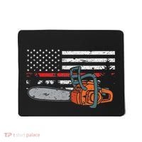 Wildland Firefighter Chainsaw Red Line American Flag Mousepad thumb 0