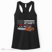 Wildland Firefighter Chainsaw Red Line American Flag Women's Tank Top thumb 0
