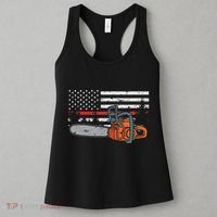 Wildland Firefighter Chainsaw Red Line American Flag Women's Tank Top thumb 3