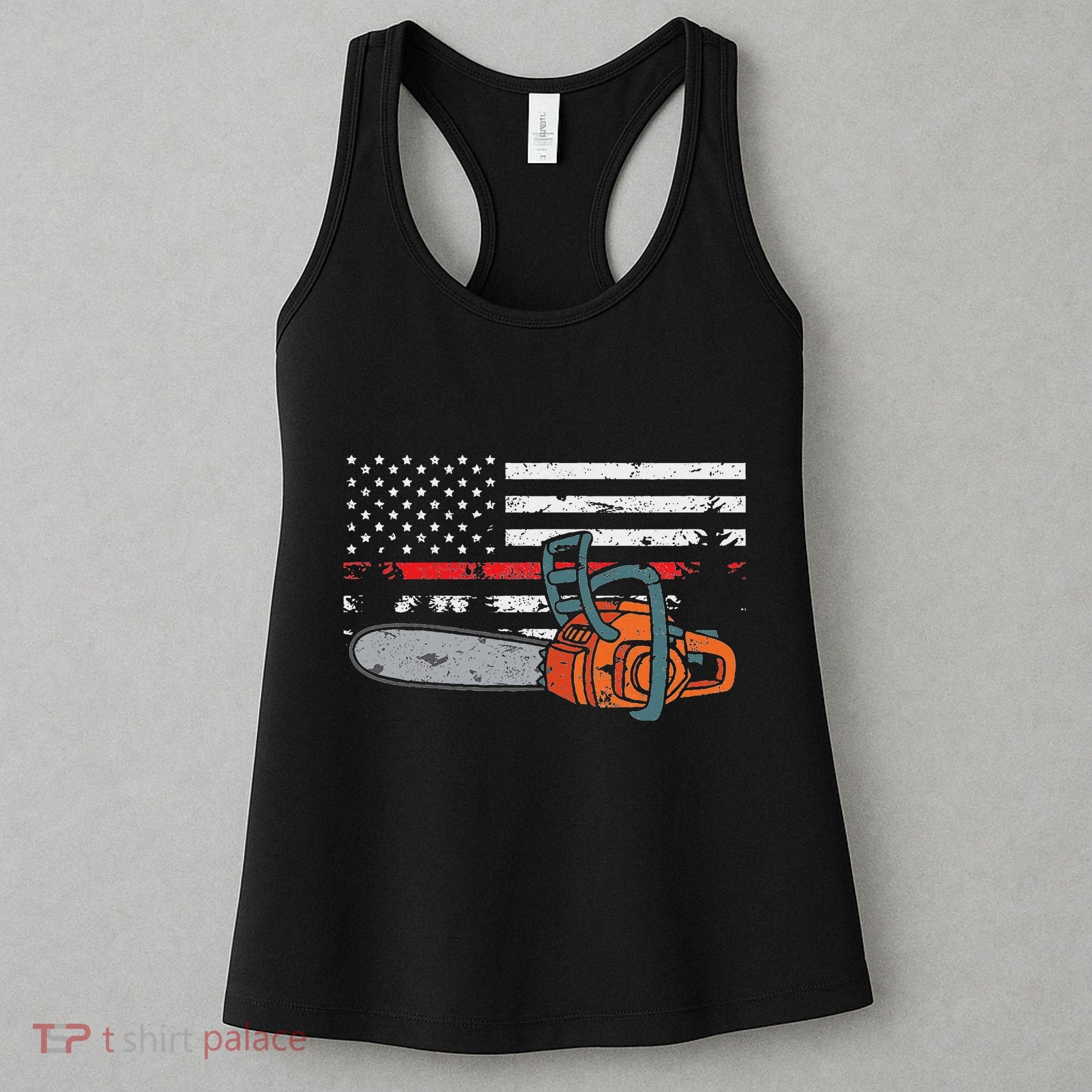 Wildland Firefighter Chainsaw Red Line American Flag Women's Tank Top