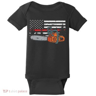 Wildland Firefighter Chainsaw Red Line American Flag Baby Bodysuit