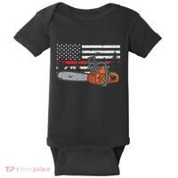 Wildland Firefighter Chainsaw Red Line American Flag Baby Bodysuit thumb 0