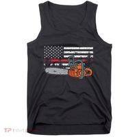 Wildland Firefighter Chainsaw Red Line American Flag Tank Top thumb 0
