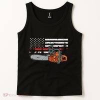 Wildland Firefighter Chainsaw Red Line American Flag Tank Top thumb 2