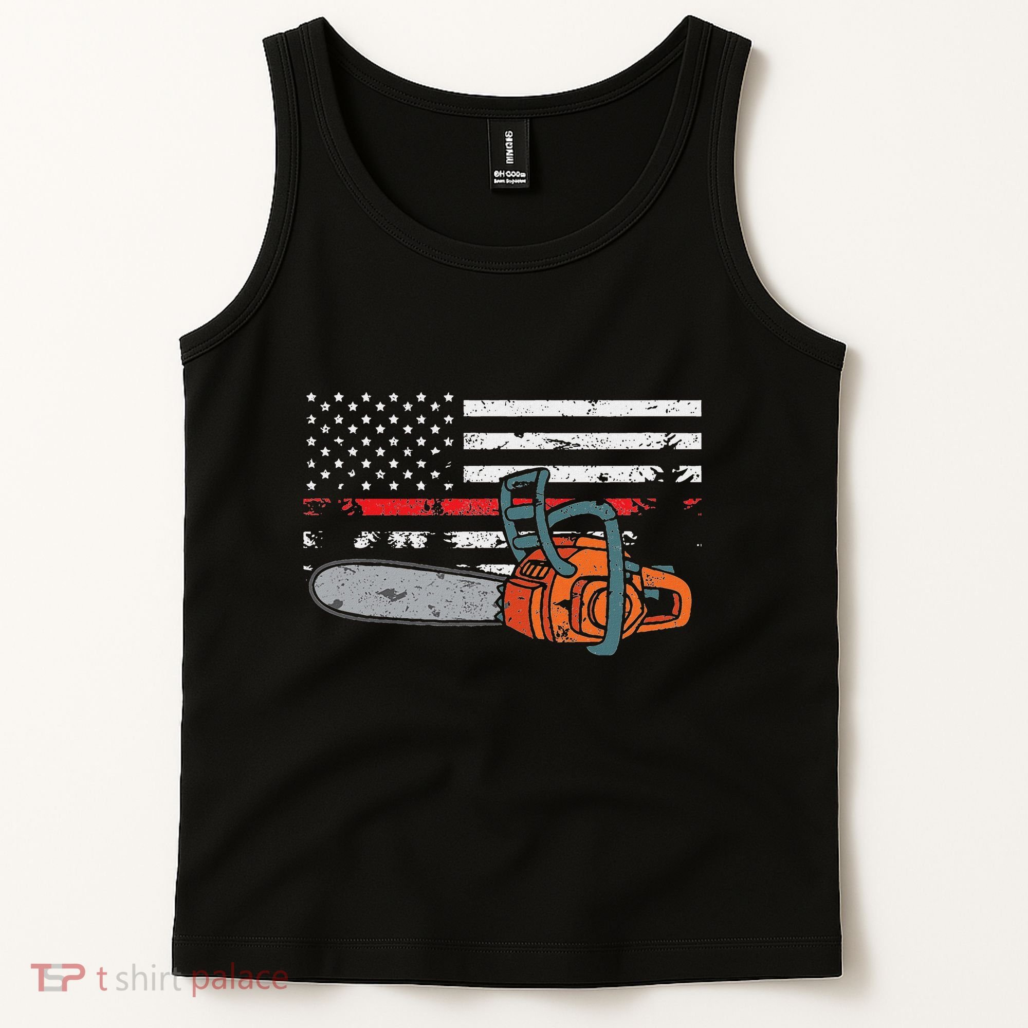 Wildland Firefighter Chainsaw Red Line American Flag Tank Top