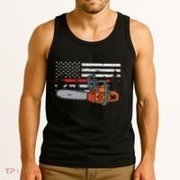 Wildland Firefighter Chainsaw Red Line American Flag Tank Top thumb 3