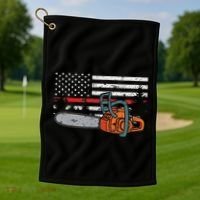 Wildland Firefighter Chainsaw Red Line American Flag Golf Towel thumb 1
