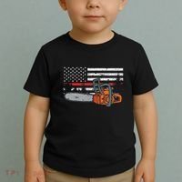 Wildland Firefighter Chainsaw Red Line American Flag Toddler T-Shirt thumb 2