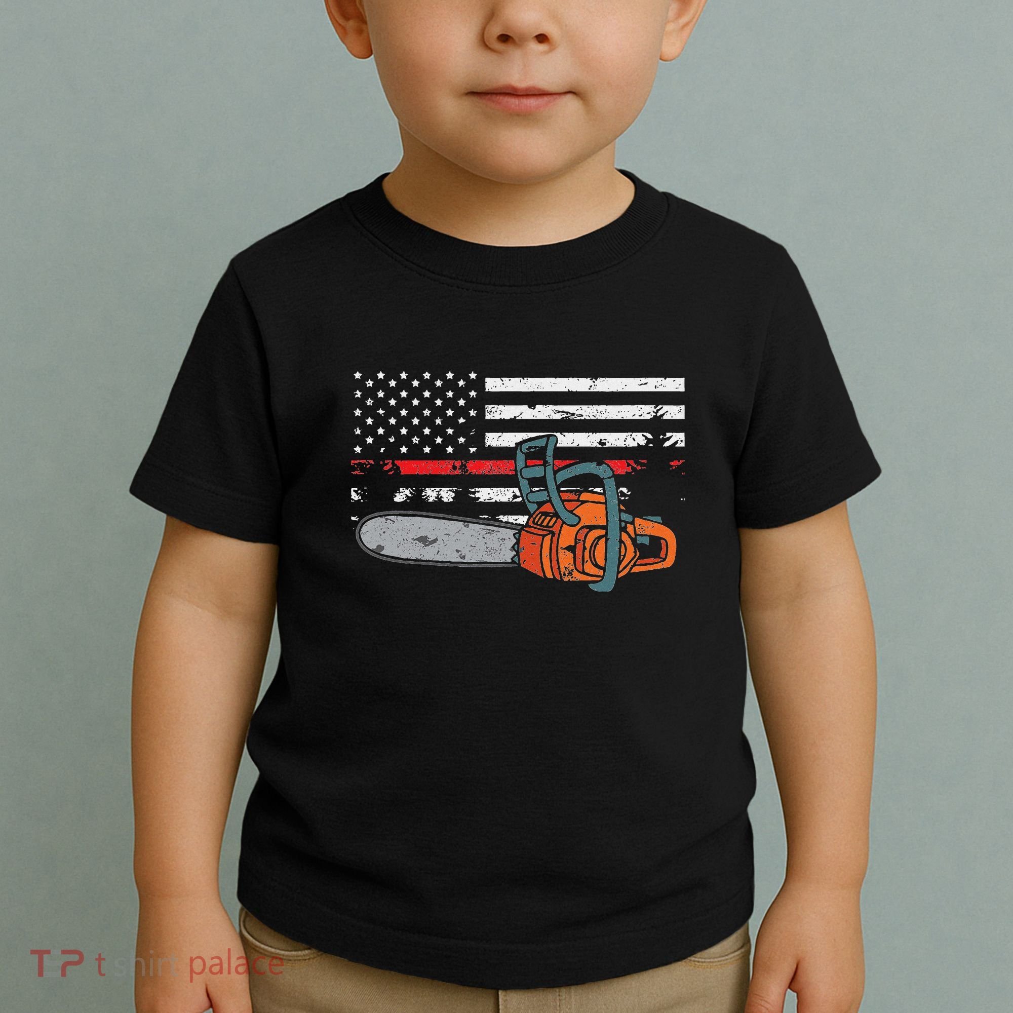 Wildland Firefighter Chainsaw Red Line American Flag Toddler T-Shirt