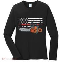 Wildland Firefighter Chainsaw Red Line American Flag Women's Long Sleeve Shirt thumb 0
