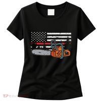 Wildland Firefighter Chainsaw Red Line American Flag Women's T-Shirt thumb 0