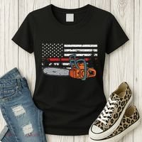 Wildland Firefighter Chainsaw Red Line American Flag Women's T-Shirt thumb 3